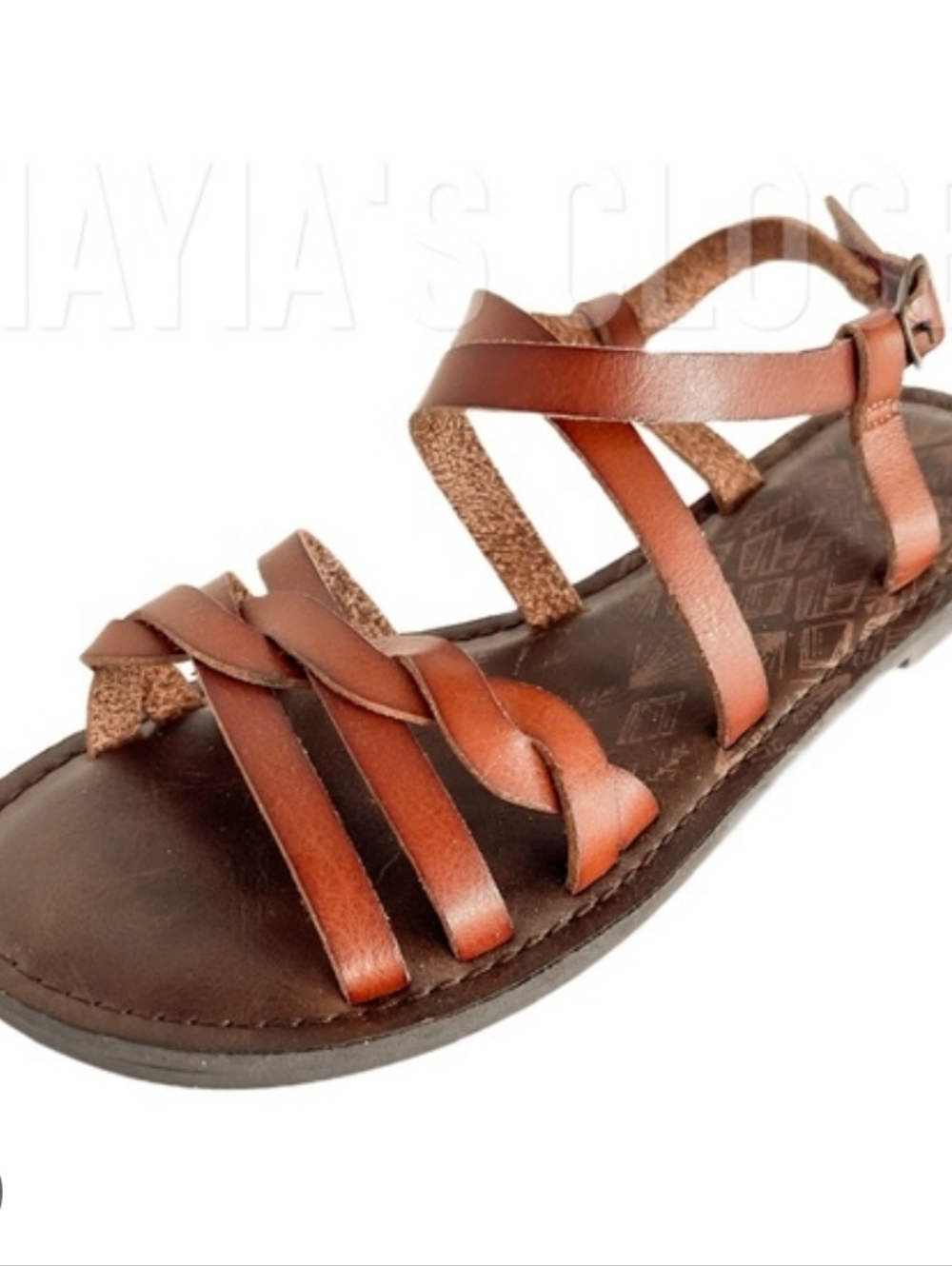 Time and Tru Tan Leather-Look Strappy Women's Sandal